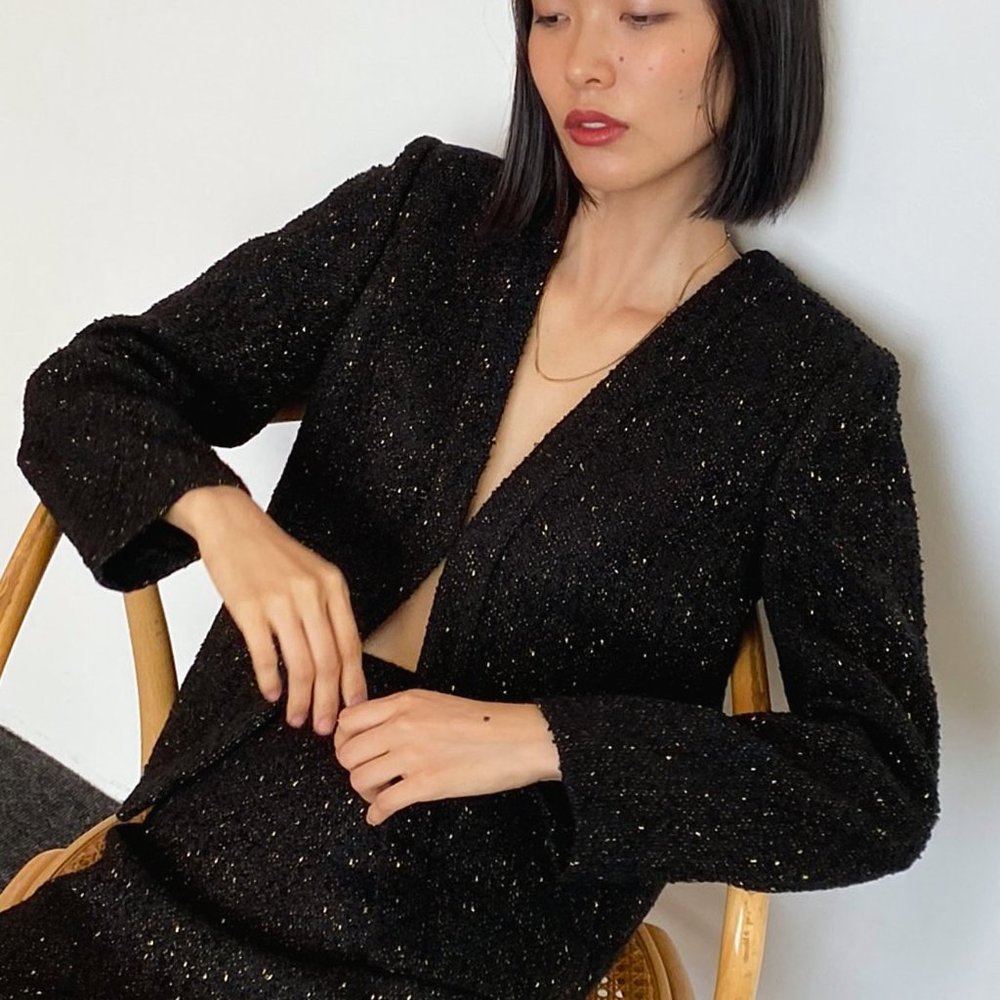 New with tags Babaton black / gold tweed tretter jacket / wool blend blazer sz 2